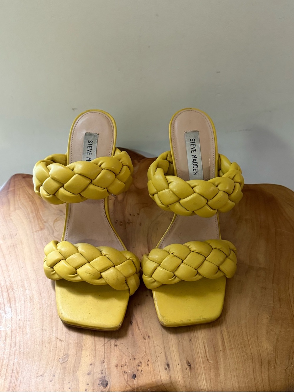 Steve Madden Braided Double-Strap Heeled Slides in Yellow